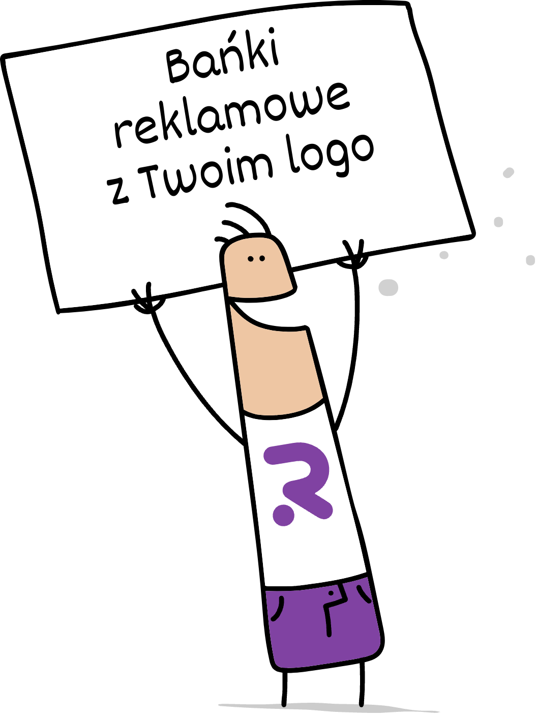 Buddy trzymający napis banki reklamowe z Twoim logo